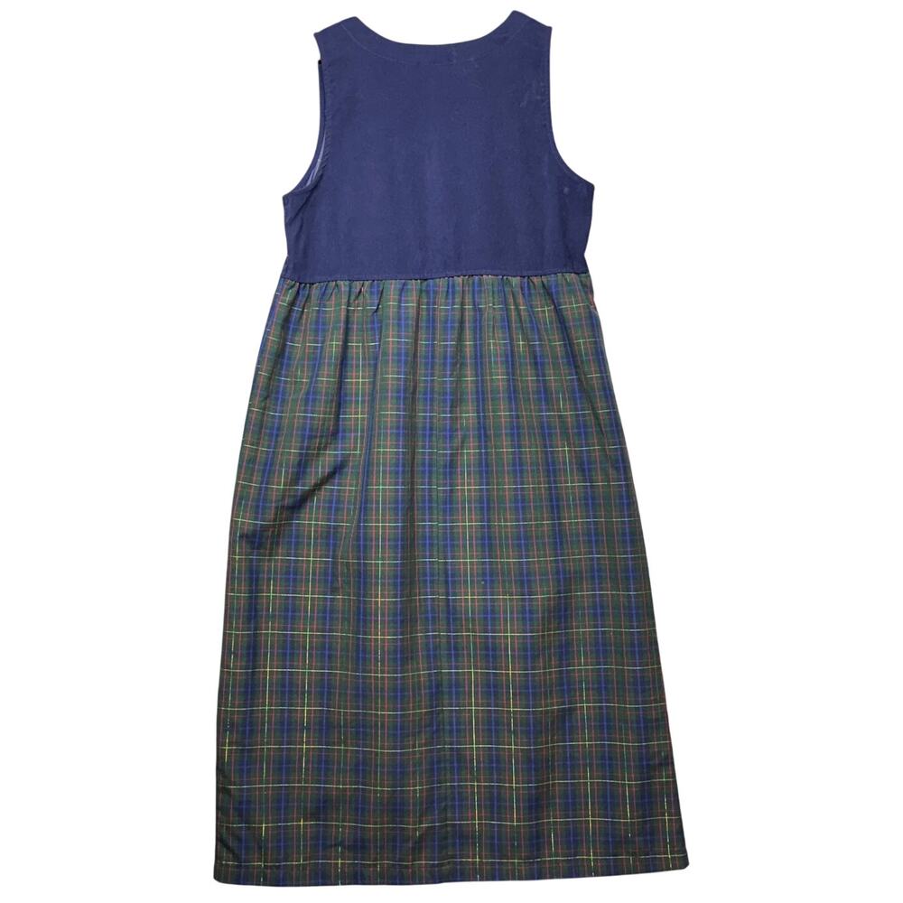 Vintage Blue Plaid Snowflake Christmas Holiday Sleeveless Maxi Dress Women Large - Picture 2 of 8